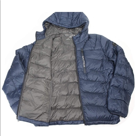 NWT,NAUTICA MENS QUILTED PUFFER HOODIE~DARK NAVY - Picture 3 of 16